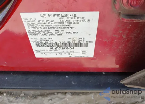 2020 Ford Ecosport Se z USA, uszkodzony, nr VIN MAJ6S3GL2LC324064